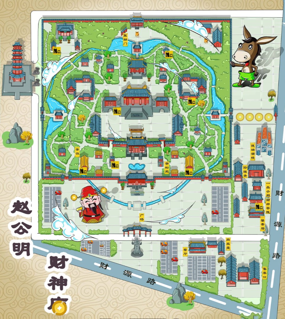 包河寺庙类手绘地图